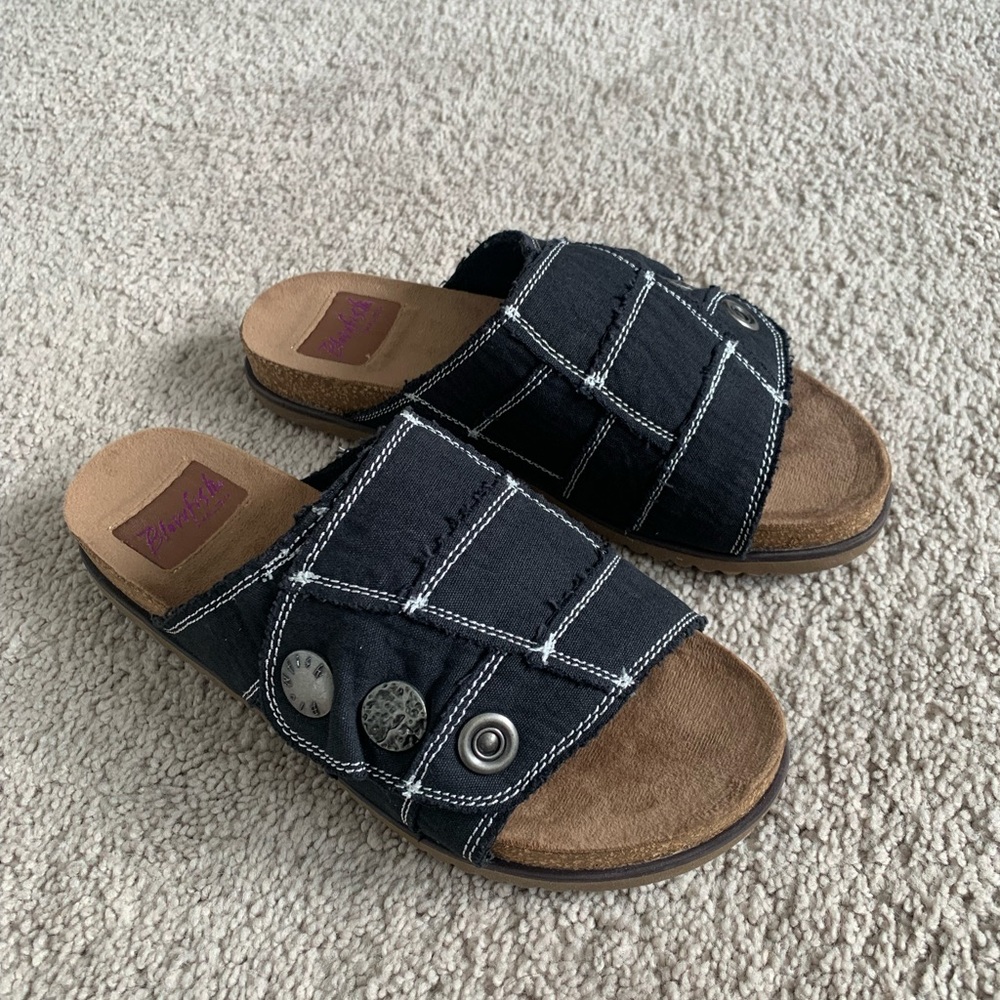 Blowfish Black Slide Sandals with Contrast Stitching